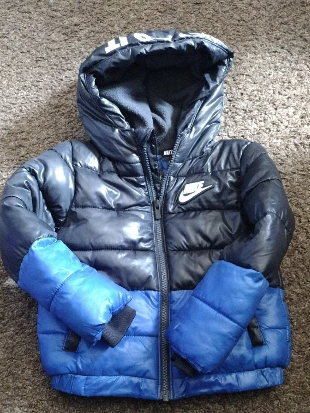 Nike Boys Colorblock Hooded Puffer Jacket - Black & Blue